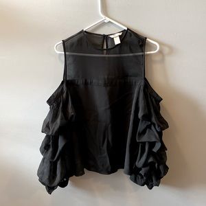 H&M Black Cold Shoulder Puff Sleeve Blouse
